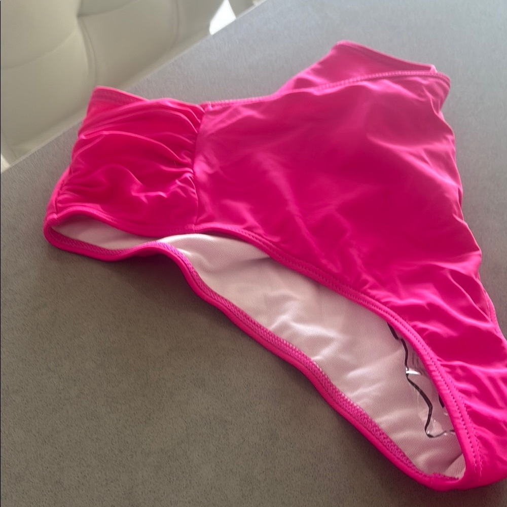 Pink Ruffled High Neck Two piece Bathing Suit - Picture 2 of 4